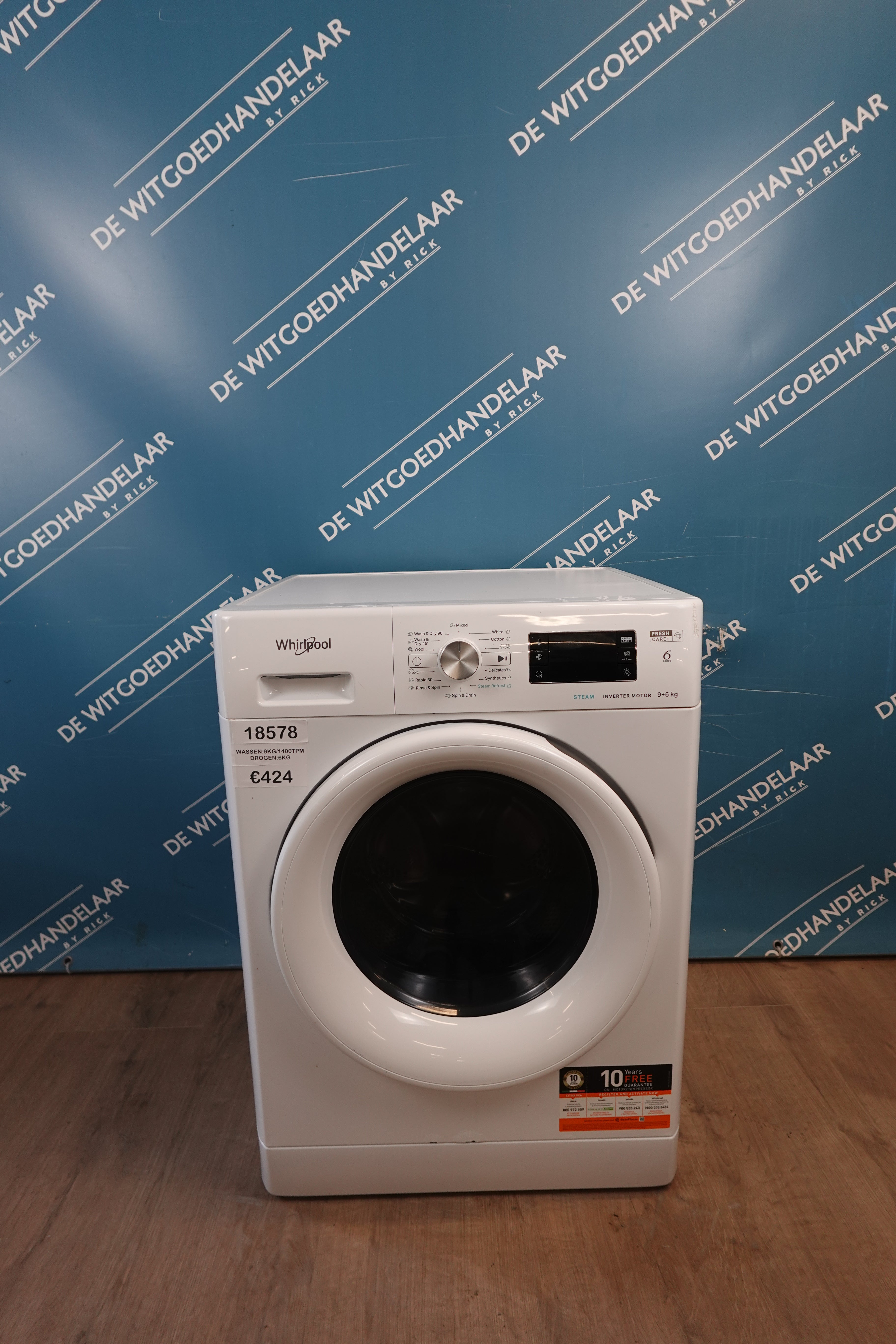 Was- droogcombinatie Whirlpool 6th sense 9/6 kg 1400 toeren