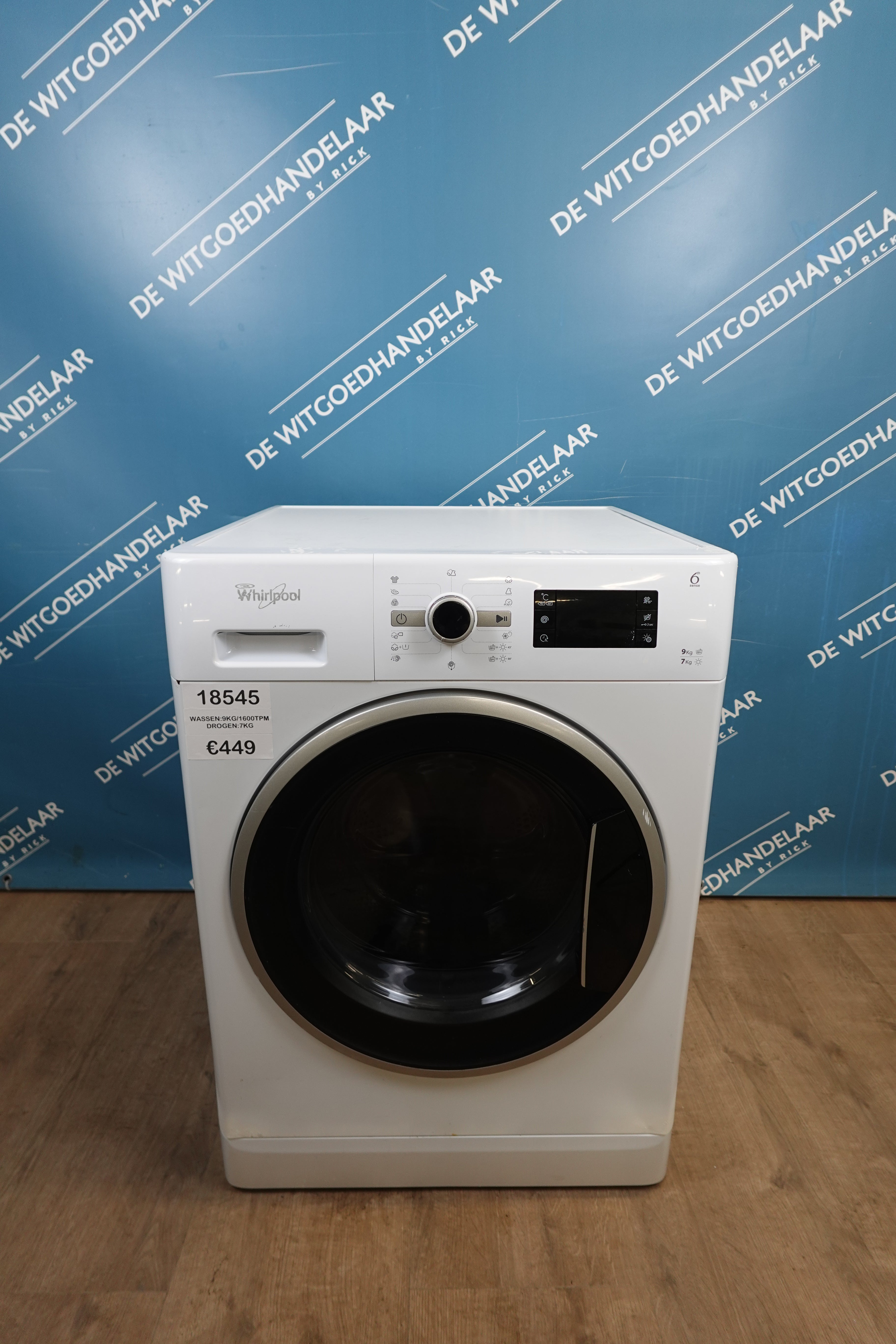 Was- droogcombinatie Whirlpool 9/7 kg 1600 toeren