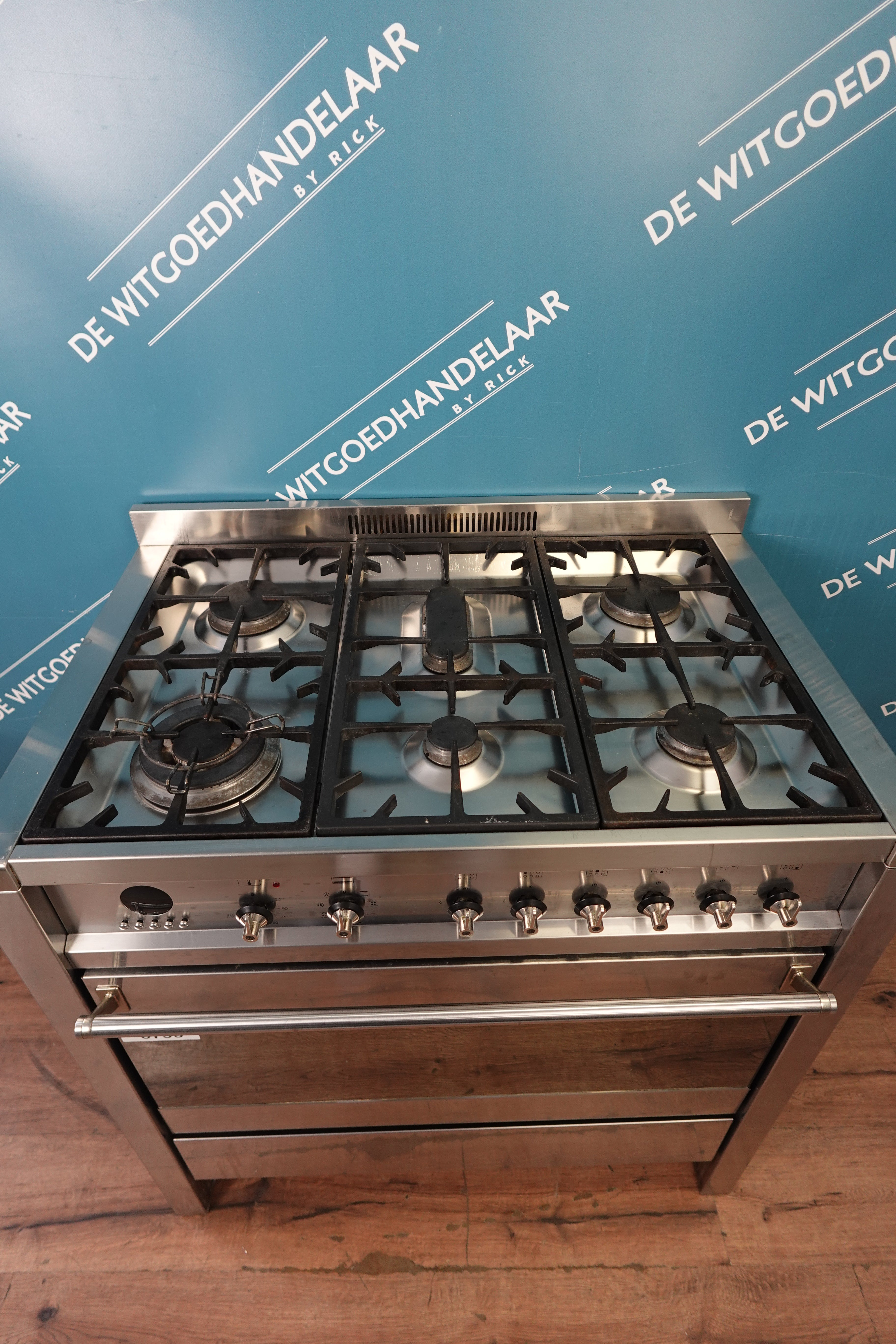 Gasfornuis met elektrische heteluchtoven Smeg RVS 6 pits 90 cm