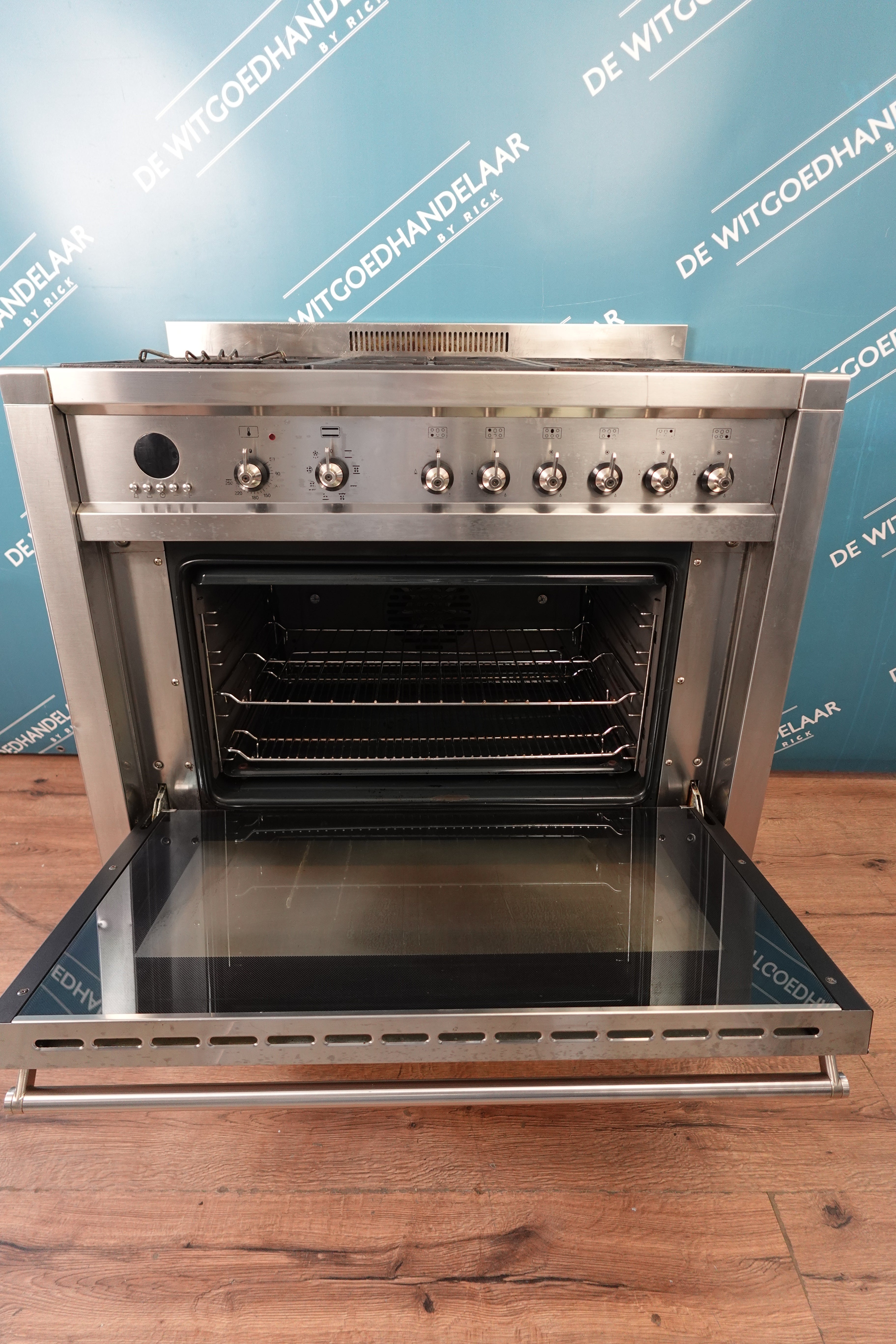 Gasfornuis met elektrische heteluchtoven Smeg RVS 6 pits 90 cm