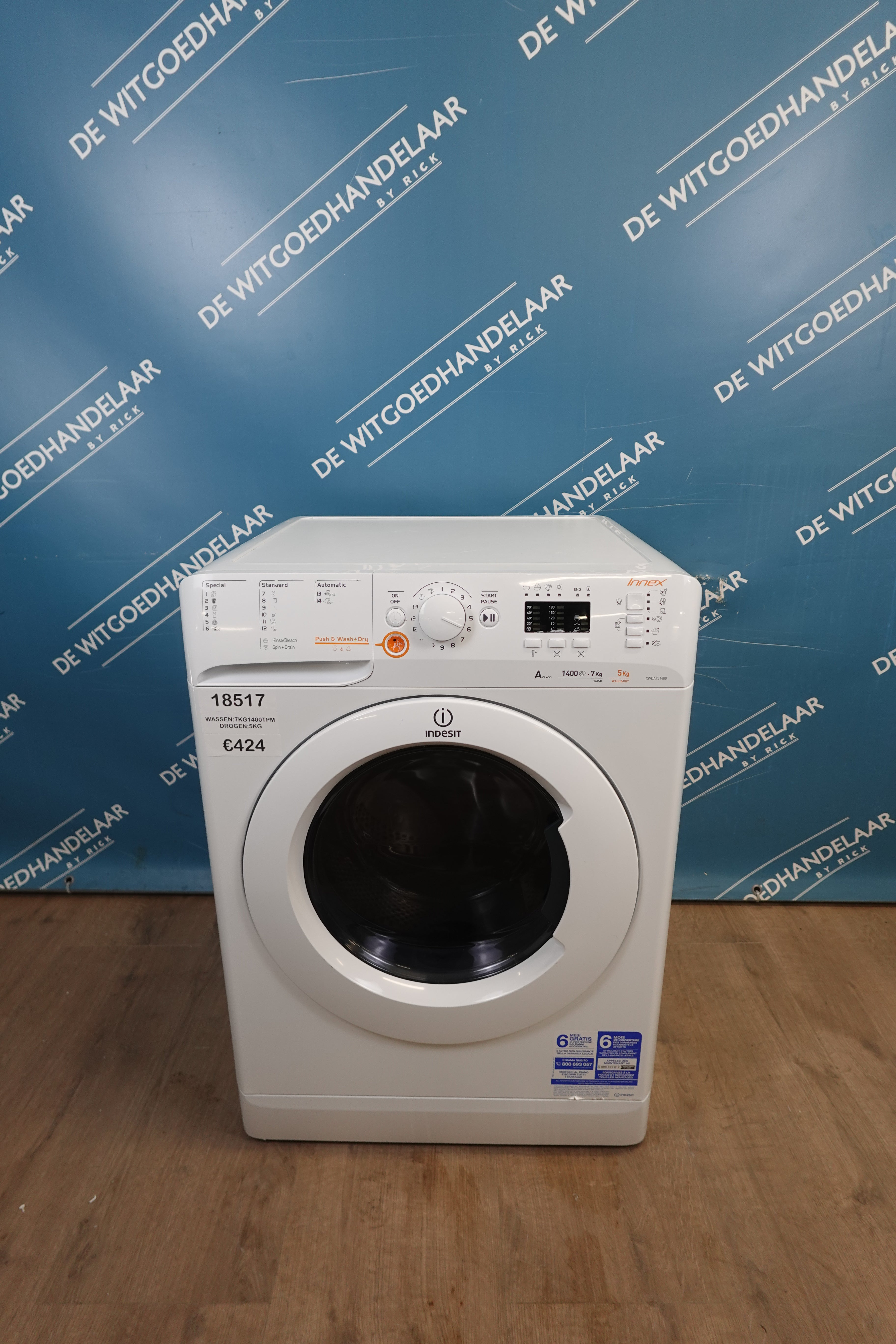 Was- droogcombinatie Indesit 7/5 kg 1400 toeren