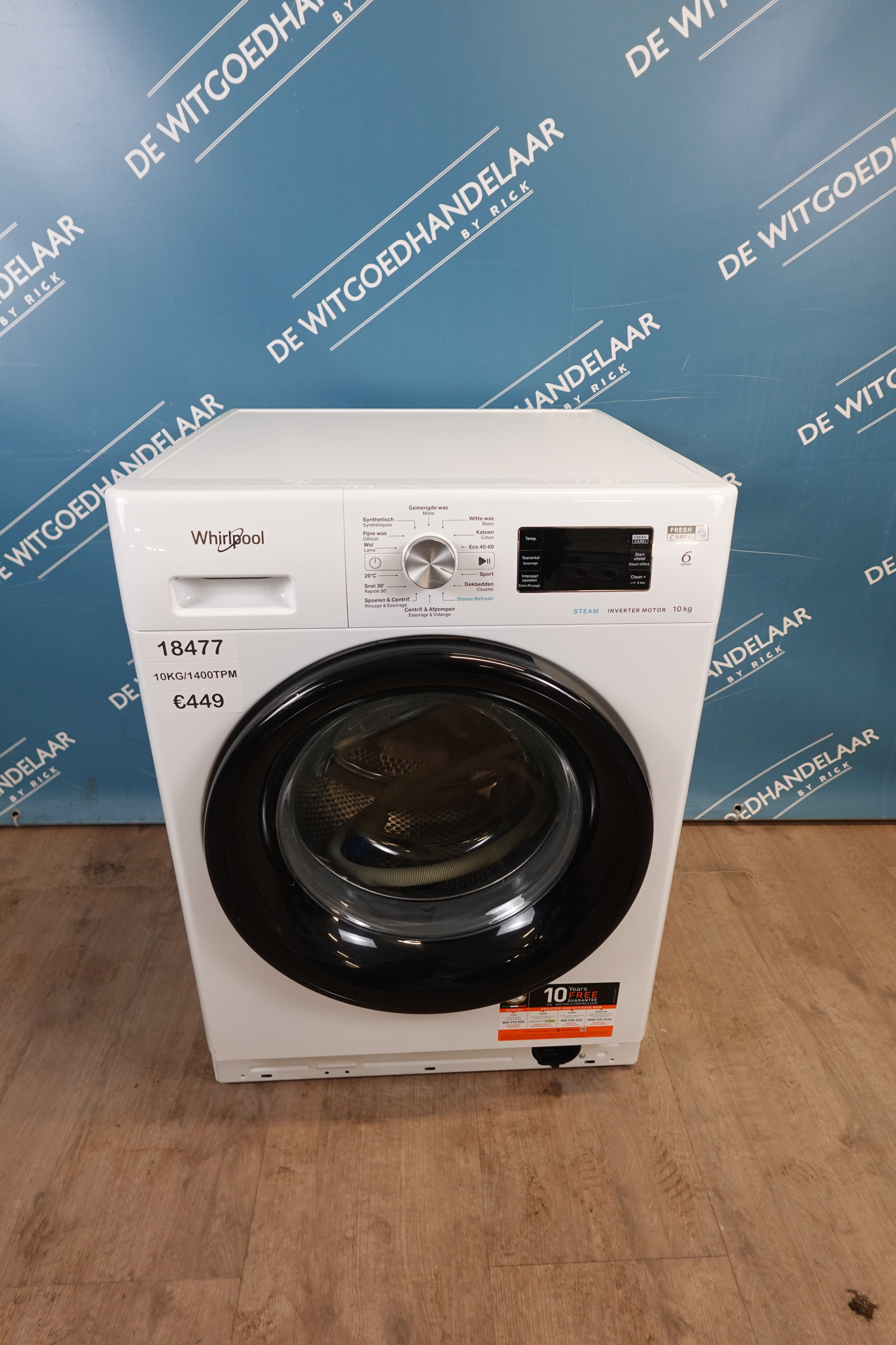 Wasmachine Whirlpool 6th sense 10 kg 1400 toeren