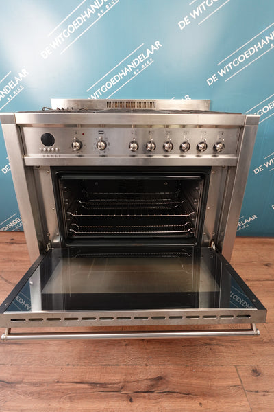 Gasfornuis met elektrische heteluchtoven Smeg RVS 6 pits 90 cm